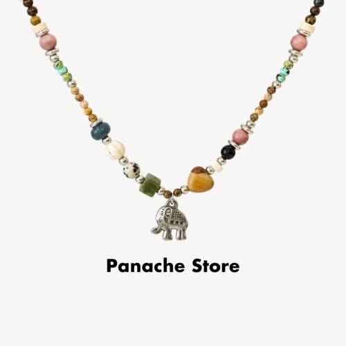 PANACHE 彩色天然石复古小象吊坠项链 小众串珠设计高级感锁骨链