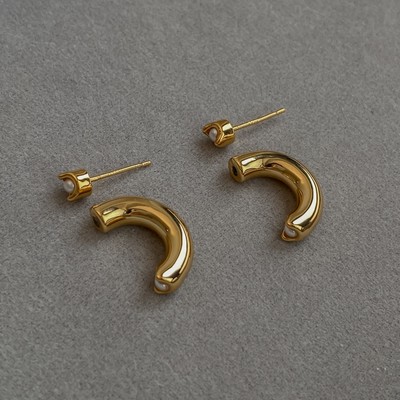 C形金色后珍珠耳环ins极简