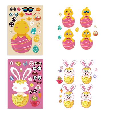 极速6/12Sheets DIY Easter Puzzle Stickers Cute Animals Face