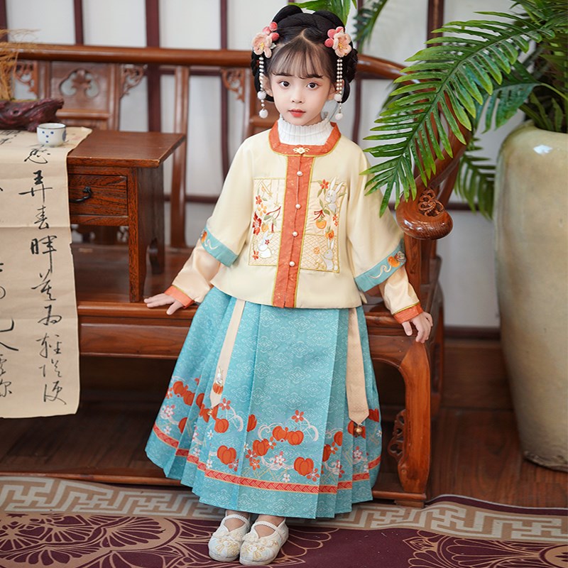 好货儿童汉服秋冬女童马面裙春季新款春秋款女大童春款2025春秋套
