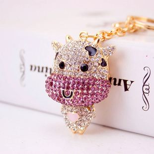 创意可爱镶钻卡通小牛钥匙扣十二生肖金属挂件钥匙炼工艺礼品299