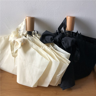 纯实木手柄 真 米白色雨伞 软糯 小清新折叠雨伞小巧便携 很仙