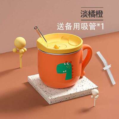 宝宝吸管杯直饮杯学饮牛奶杯儿童喝水杯316L不锈钢家用防摔保温杯