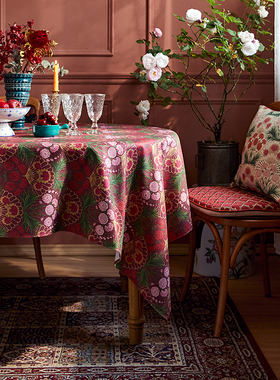 偏爱集美式复古餐桌布红色喜庆中式婚礼桌布圆桌茶几台布布艺盖布