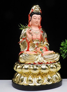 观音佛像金色16寸观音菩萨佛像鎏金彩色居家供奉家用滴水观音树脂