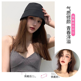 假发帽子一体时尚韩版夏季款网红水桶帽子假发长直发一刀切全头套