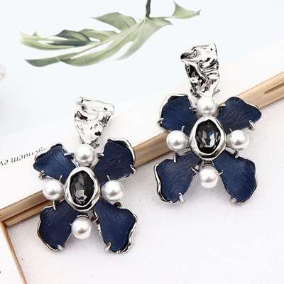 ab retro temperament blue flower pearl personality inlaid ea