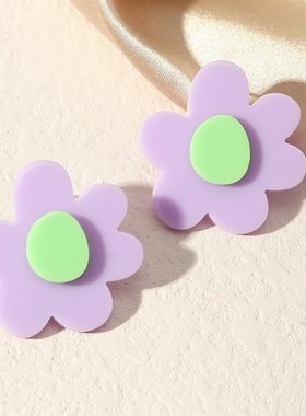 跨境清新紫色花朵女耳针 新春耳饰春天踏青简约气质饰品女气质