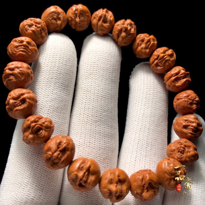 龙纹桃核雕刻一念恶僧核雕手串怒佛弥勒佛桃木手链非小核桃橄榄核