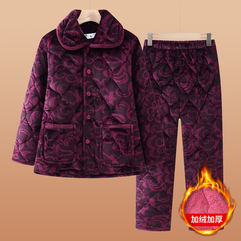 好货中老年人冬装睡衣女装加绒加厚奶奶棉服套装太太居家衣服妈妈