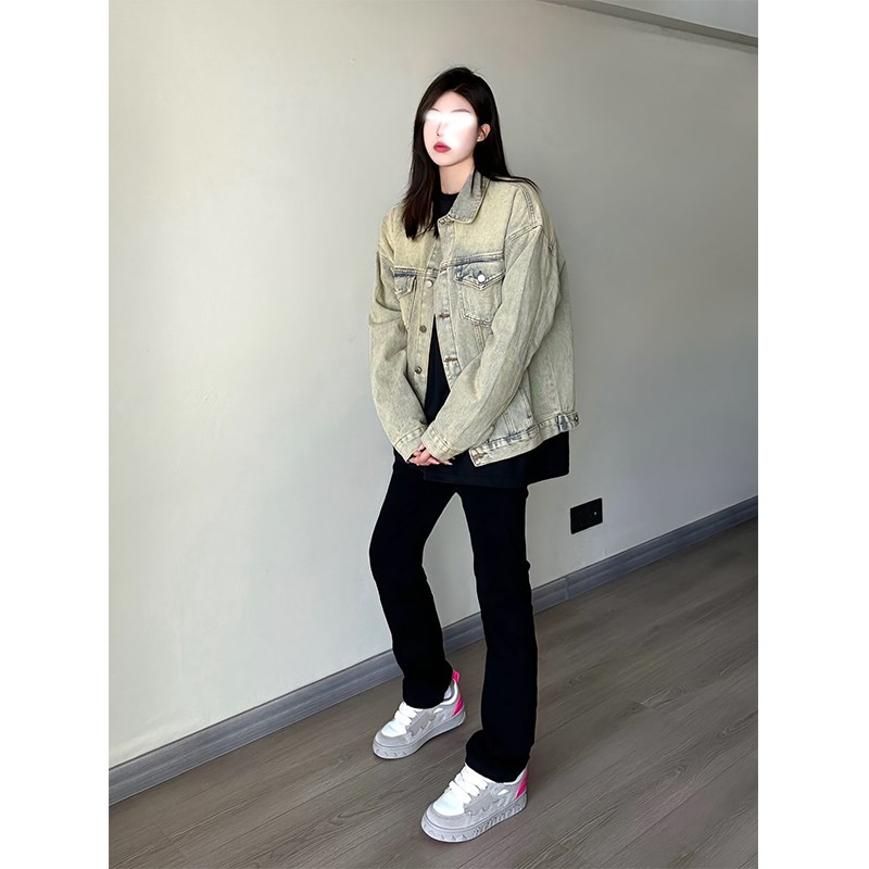 美式复古黄泥色牛仔外套男设计感小众工装夹克短款情侣装牛仔褂子