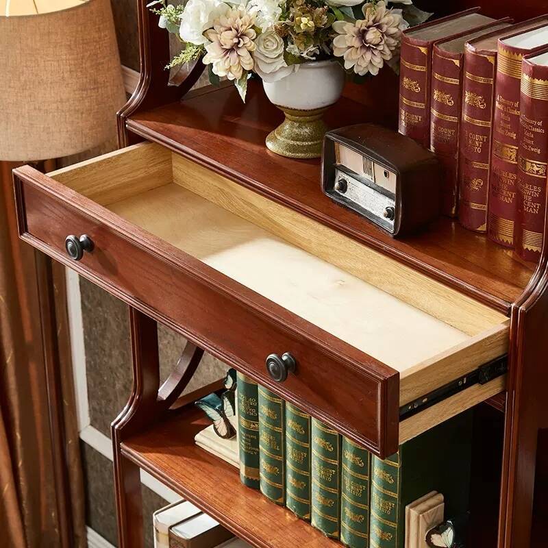 新美式实木书架落地书房杂志架书报架欧式复古多层报刊架靠墙杂物