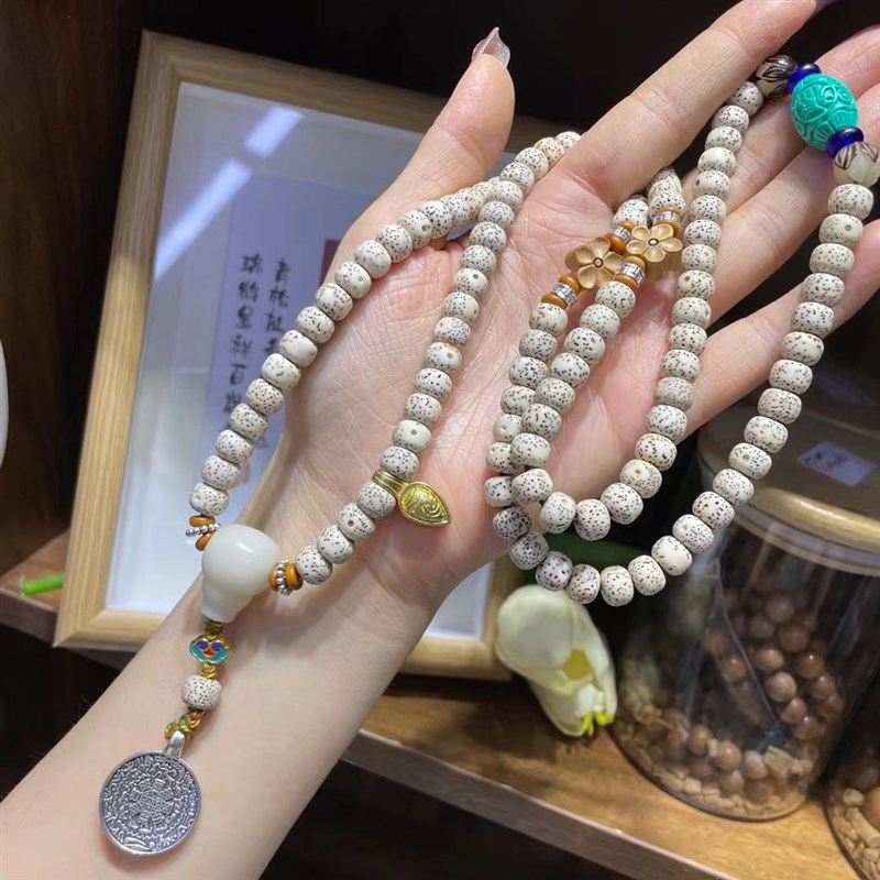 天然星月菩提多圈手錬项链多用桃木梅花菩提根莲花三通八卦 CF114