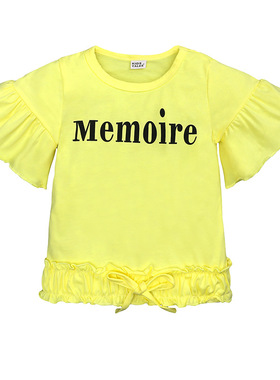 INS欧美儿童女童套装 字母黄色喇叭袖+珠片牛仔裤+头戴儿童三件套