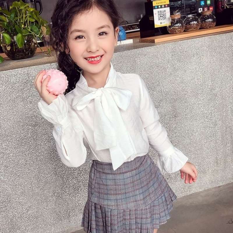 Girls suit spring new style girls plaid skirt two-piece ch