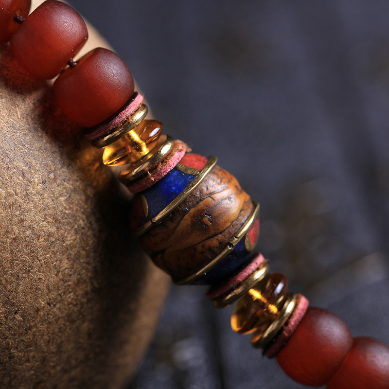 西藏桶珠老羊角108颗手串佛珠满血羊角文玩橄榄核配饰手链女d44