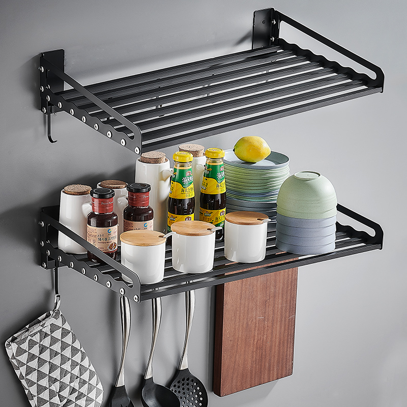 免打孔不锈钢厨房黑色壁挂式微波炉烤箱挂墙上支架子收纳架房置物