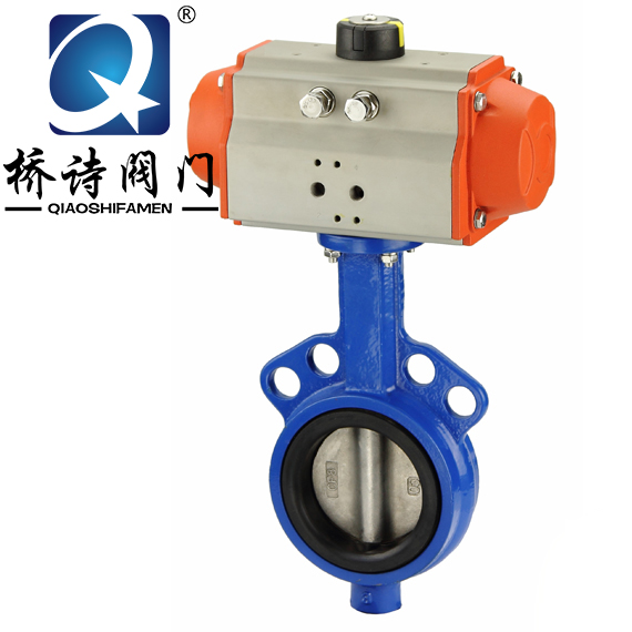 气动对夹蝶阀 D671X-C/P 304不锈钢对夹蝶阀 四氟不锈钢板蝶阀