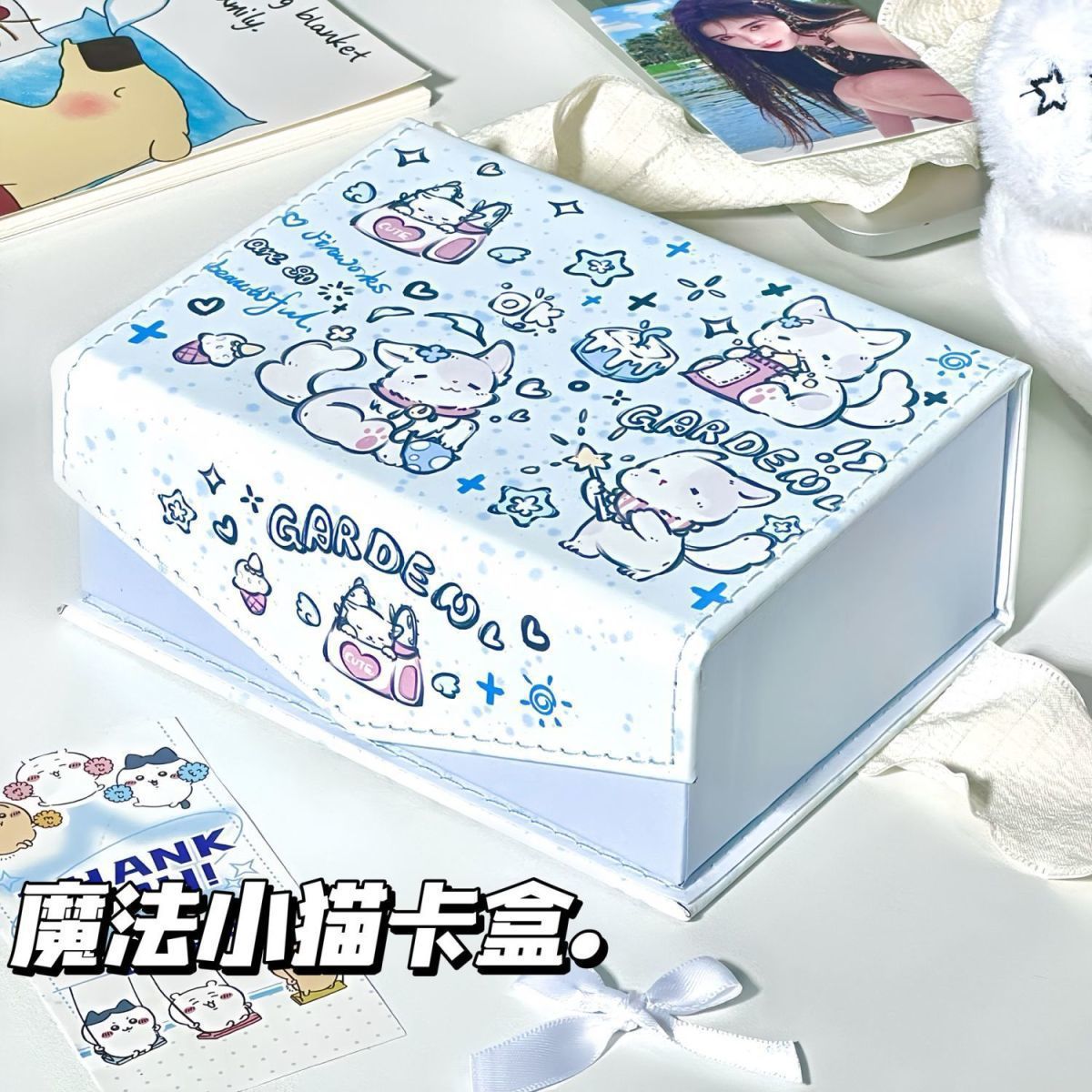 韩版in风零食猫猫皮质卡盒防尘带