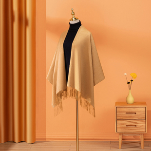 秋冬纯山羊绒围巾双面大披肩女高端旗袍披肩外搭女斗篷妈妈款加厚