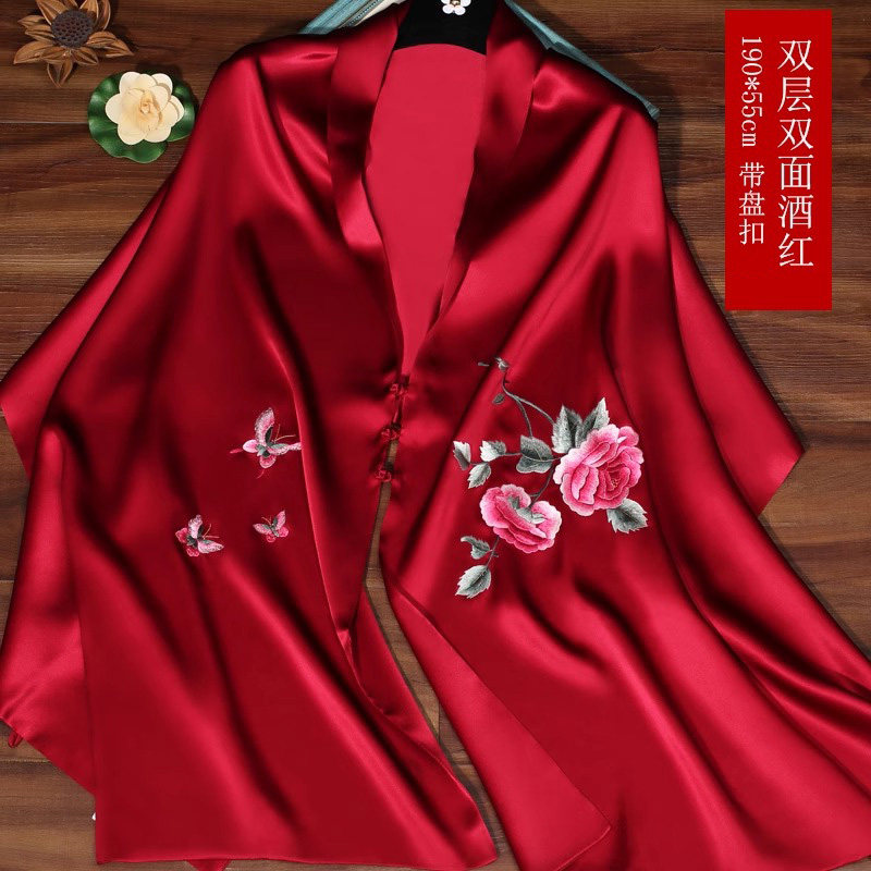2025新款牡丹高端盘扣手工真丝披肩高级苏绣妈妈结婚礼服丝绸披风