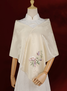 教师节礼物真丝丝巾桑蚕丝披肩旗袍外搭女红色妈妈款送老师礼盒装