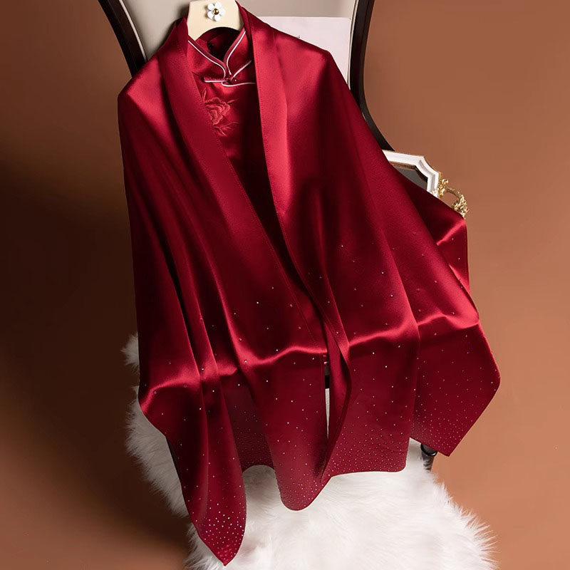 酒红色轻奢旗袍披肩外搭女秋季秋季高贵婚礼宴喜婆婆妈妈外披围巾