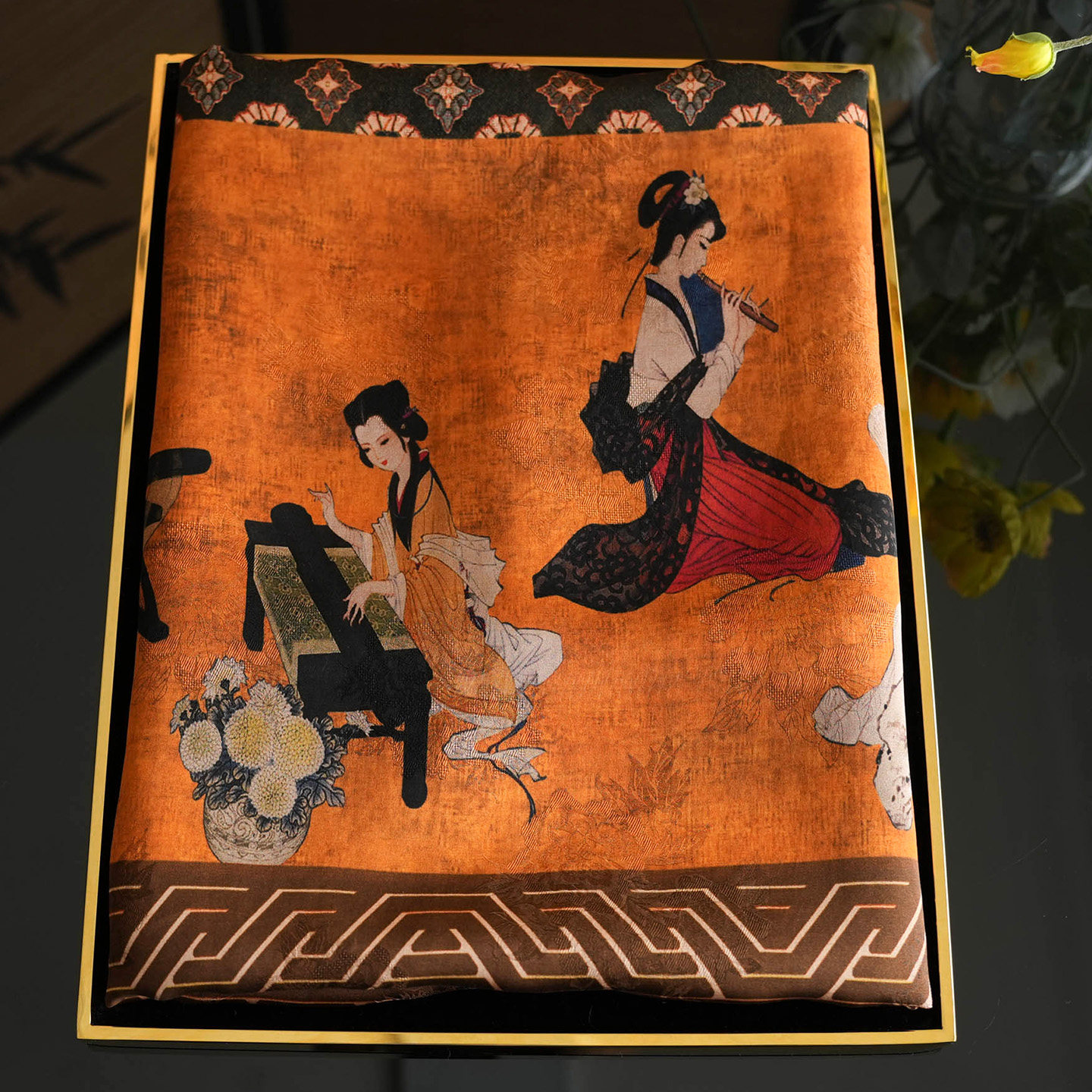 国风复古香云纱真丝双面披肩女古代仕女雅集盘扣外搭高级感配旗袍