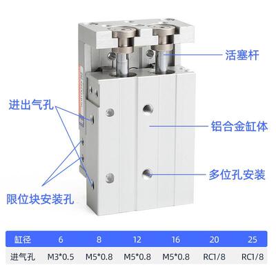 气动滑台导轨气缸直线可调行程HLQ 8 12 1620 265X10S 30 40 50S