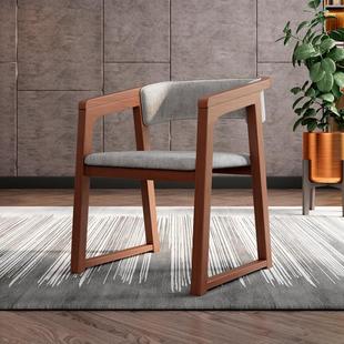 新中式简约茶椅主人椅现代实木餐椅家用书房软包茶台靠背椅子中古