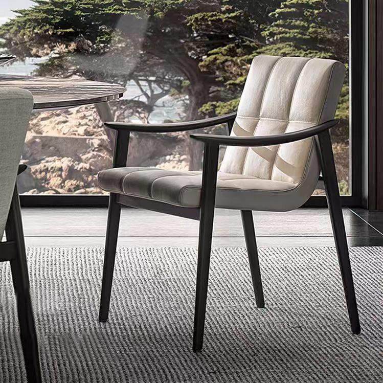 北欧实木餐椅靠背椅现代简约家用餐厅软包椅设计师单人真皮扶手椅