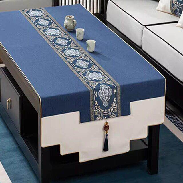 新中式中式桌布高端上档次现代简约客厅家用长方形茶几垫长条布艺