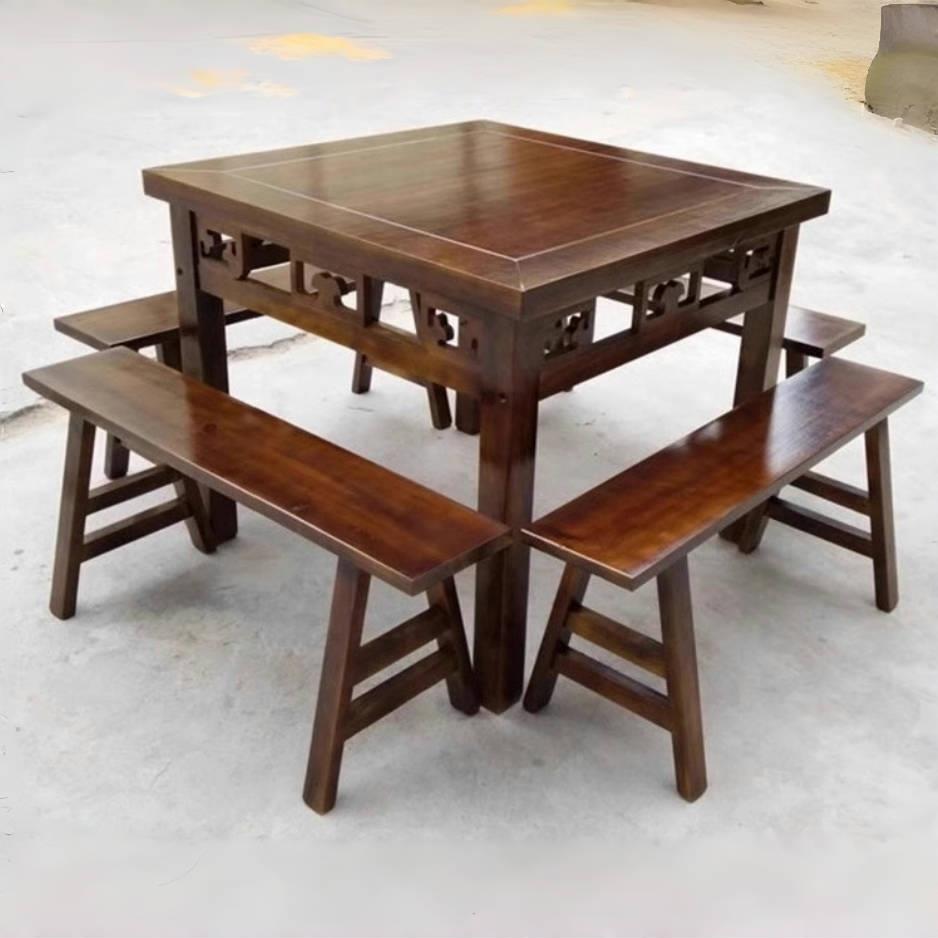 实木八仙桌正方形桌子餐饮商用饭店桌椅组合四方餐桌面馆方桌圆桌