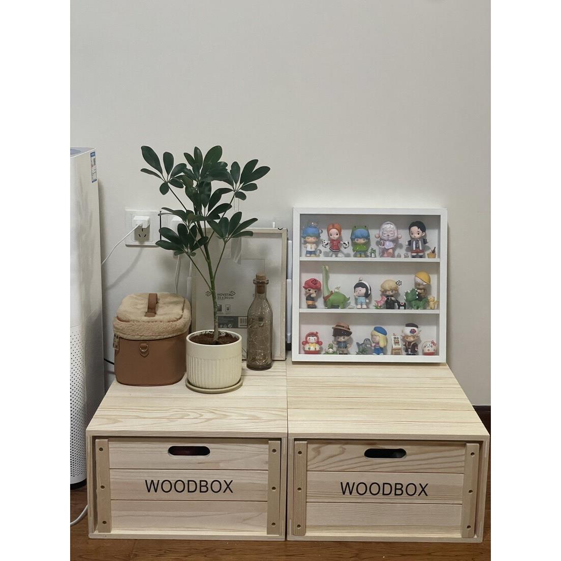 实木自由组合收纳箱抽屉储物箱卧室床柜儿童盒原木箱格子进口覆古