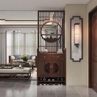 新中式屏风隔断客厅一体柜储物收纳柜实木定制入户玄关柜进门鞋柜