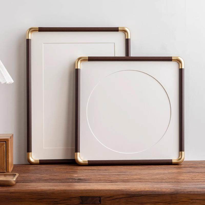 装饰画字画相框挂墙新中式圆角画框卡纸铜角空框装裱高级感摆件