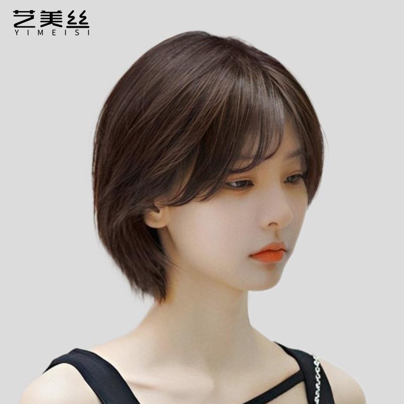 假发女全头套真发全真人发丝波波头挂耳短发全真发头套自然减龄