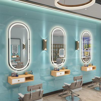 潮美发镜台理发店镜子实木柜子一体柜发廊专用镜台带灯剪发镜挂墙