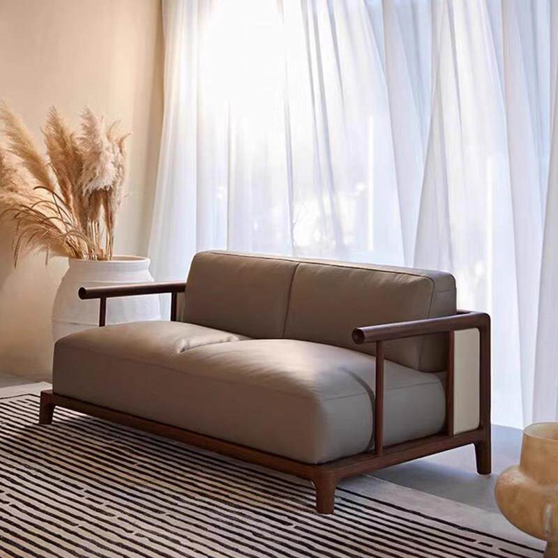 新中式实木沙发组合真皮客厅家俱简约现代小户型北美黑胡桃木定制