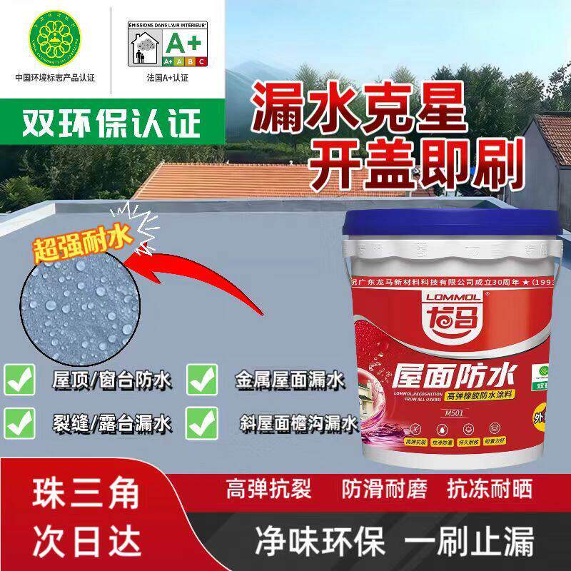 龙马屋面防水高弹橡胶防水涂料楼顶天面防水补漏裂缝漏水修补防水