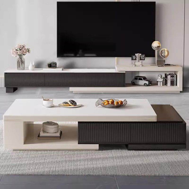 茶几客厅家用2025新款岩板伸缩电视柜简约现代大小户型多功能茶桌
