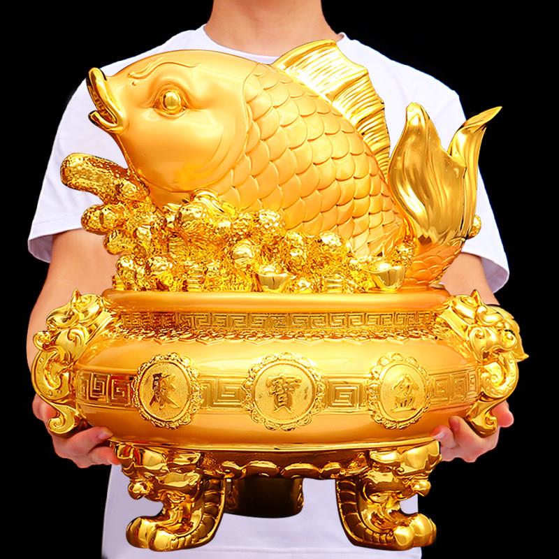 聚宝盆饰品,金龙鱼吸引财富,现代极简客厅,家居装饰,门厅礼品