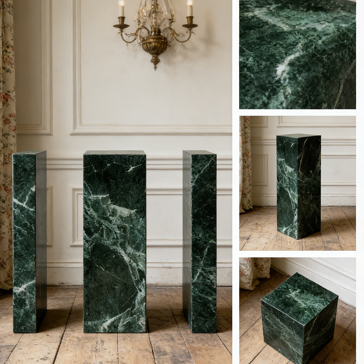 亮光普拉达绿天然大理石立柱工艺品底座酒店别墅高级感摆件雕塑台