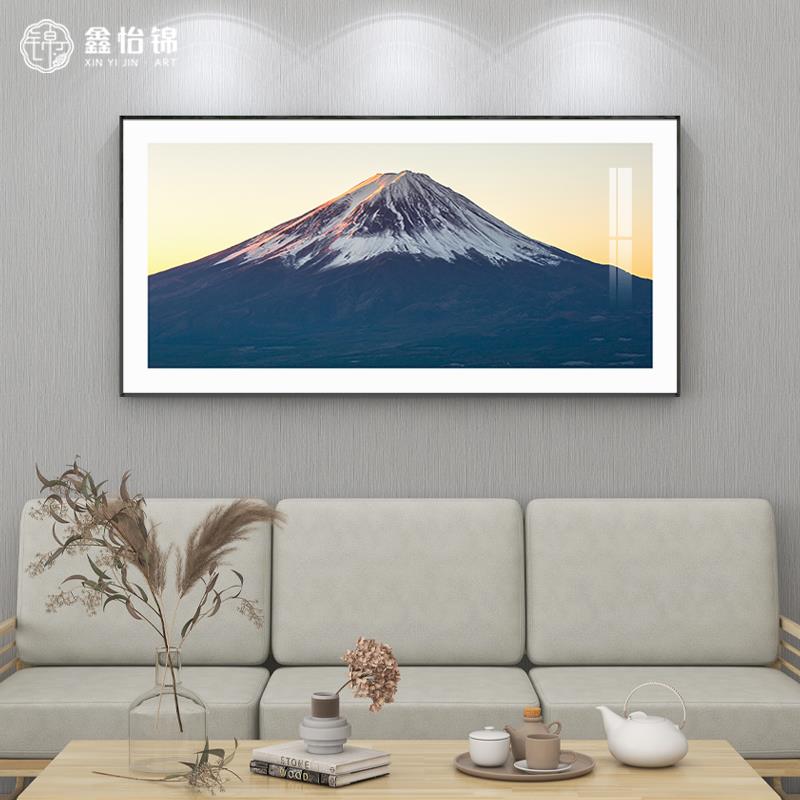 定做雪简山富山客厅壁装饰画日式摄影风景士卧极室沙画发背景墙壁图片