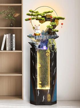 现代轻奢简约流水摆件循环水公司前台招财猫大型落地装饰水景开