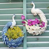 花园阳台墙面创意孔雀壁挂花盆户外庭院墙上装 饰品挂件多肉花器