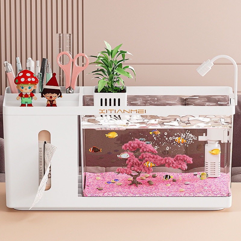 严选纸巾盒鱼缸桌面樱花树造景