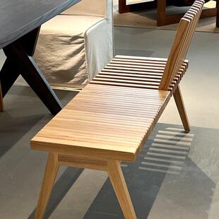 创意全实木折叠餐桌长条凳饭厅休闲 饭桌条凳简约带靠背中古换鞋
