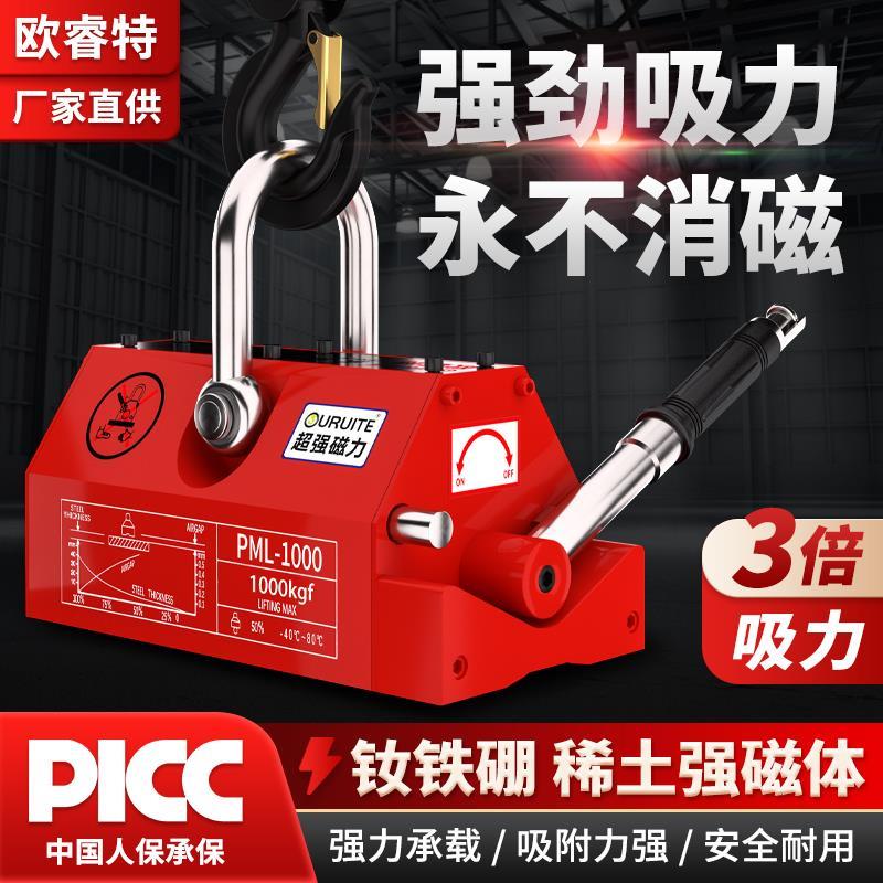 永磁起重器磁力吊1/2T吸盘600KG强力吸铁5吨工业圆钢薄板磁铁吊具