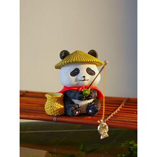 熊猫大侠钓鱼装饰摆件生态古法鱼缸边草缸乌龟缸假山流水鱼池造景